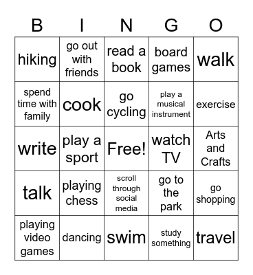 Free Time Activities Bingo Card