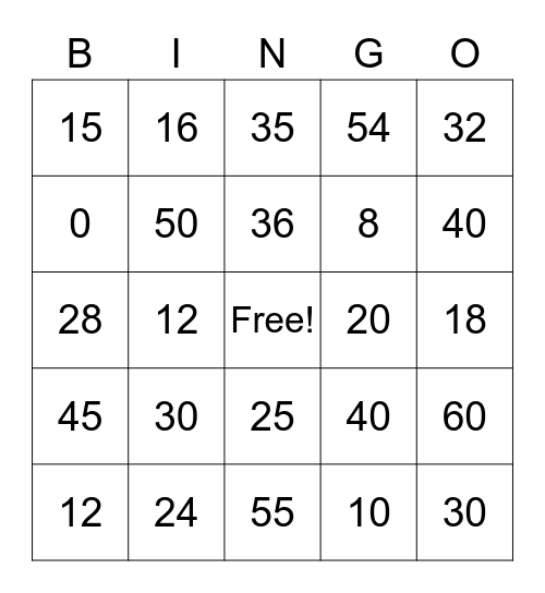 Multiplication 4, 5, 6 Bingo Card