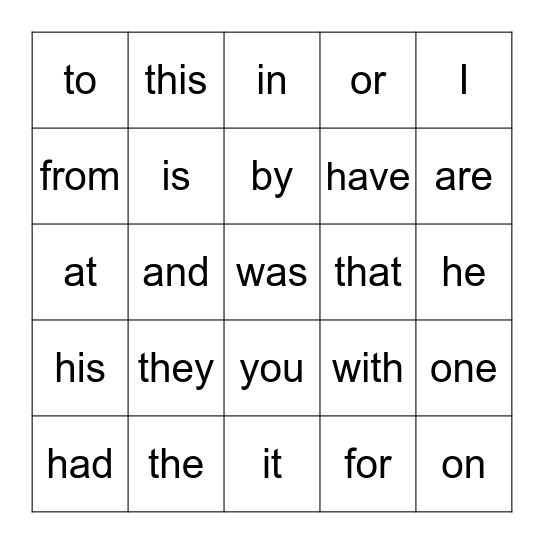 Sight Words #1-30 Bingo Card