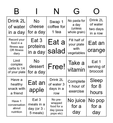 Nutrition Bingo Round Week 2 Bingo Card