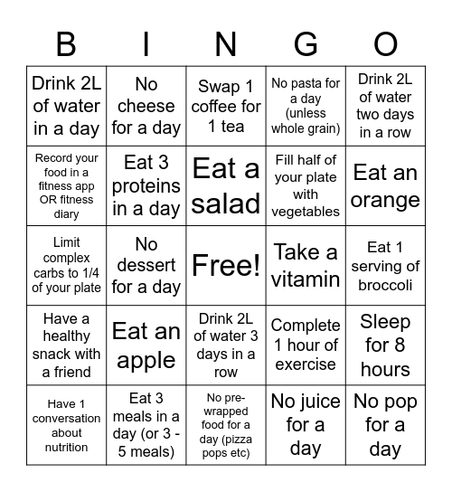 Nutrition Bingo Round Week 2 Bingo Card
