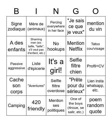 Girl profile Bingo=Beer and close the app! Bingo Card