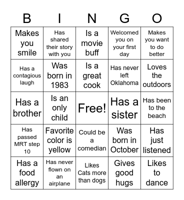 Find Someone Who Bingo Card
