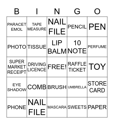 HANDBAG BINGO Card
