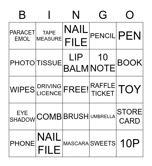 HANDBAG BINGO Card