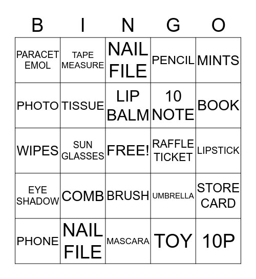 HANDBAG BINGO Card