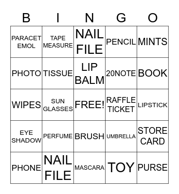 HANDBAG BINGO Card