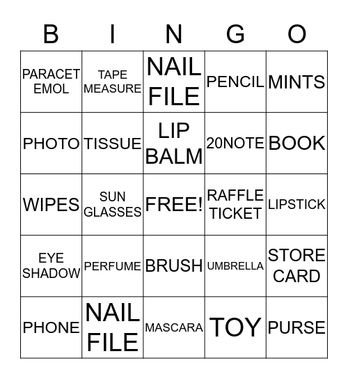 HANDBAG BINGO Card