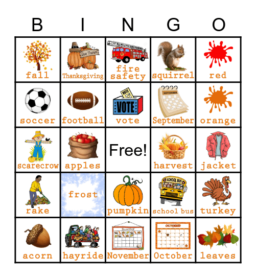 Harvest Bingo Card