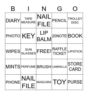 HANDBAG BINGO Card