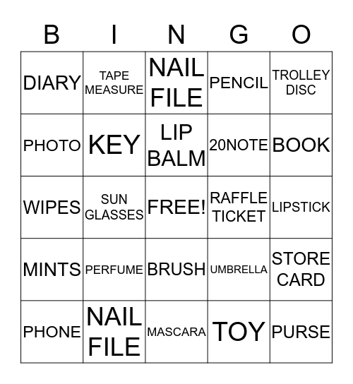 HANDBAG BINGO Card