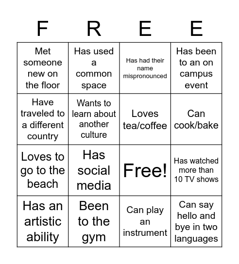 Get to Know You Bingo Card