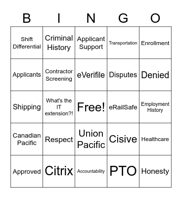 All About Work! Bingo Card