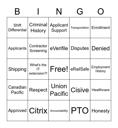 All About Work! Bingo Card