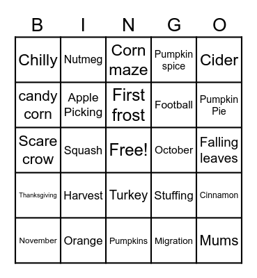 Ladies' Fall Tea Bingo Card