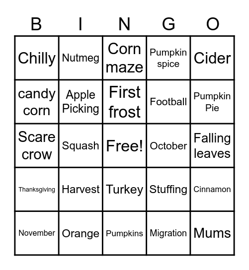 Ladies' Fall Tea Bingo Card