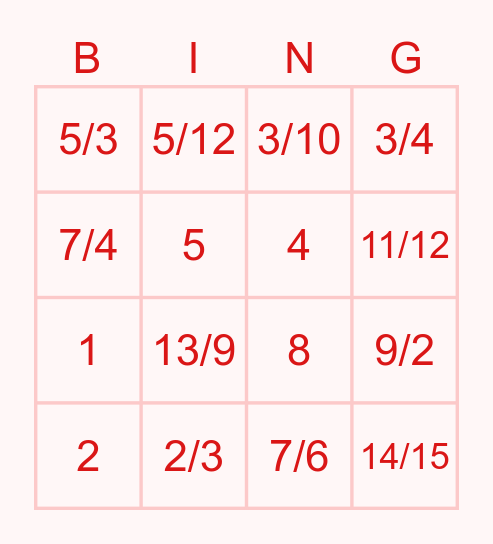 Bingo เศษส่วน Bingo Card
