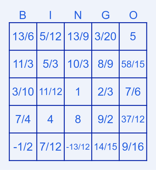 Bingo เศษส่วน Bingo Card