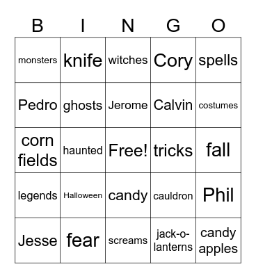 Halloween Night Bingo Card