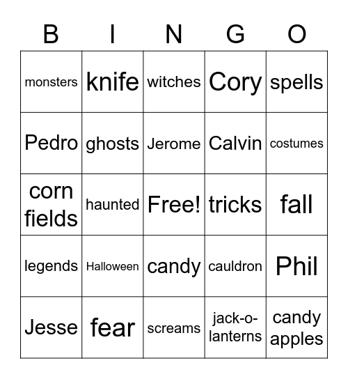 Halloween Night Bingo Card