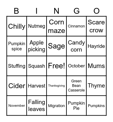 Ladies' Fall Tea Bingo Card