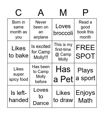 Getting to know you! Bingo Card