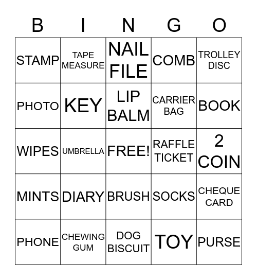 HANDBAG BINGO Card