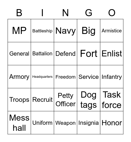 Veteran's Day Bingo Card