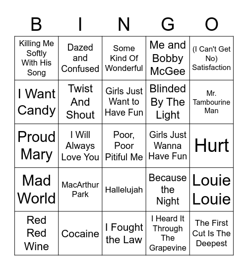 Cover Songs Better Than The Originals? Bingo Card