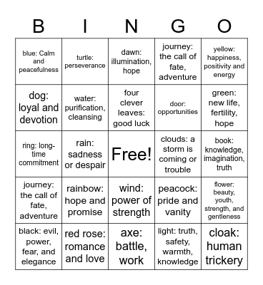 Symbol Bingo Card