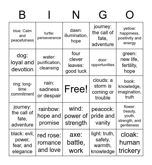 Symbol Bingo Card