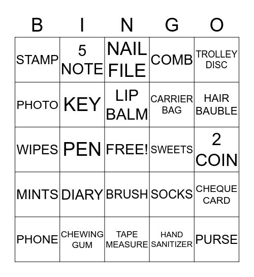 HANDBAG BINGO Card