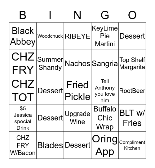 Corner Pub Bingo Card