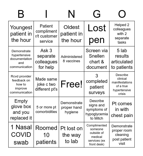 Medical Assistant Bingo Card