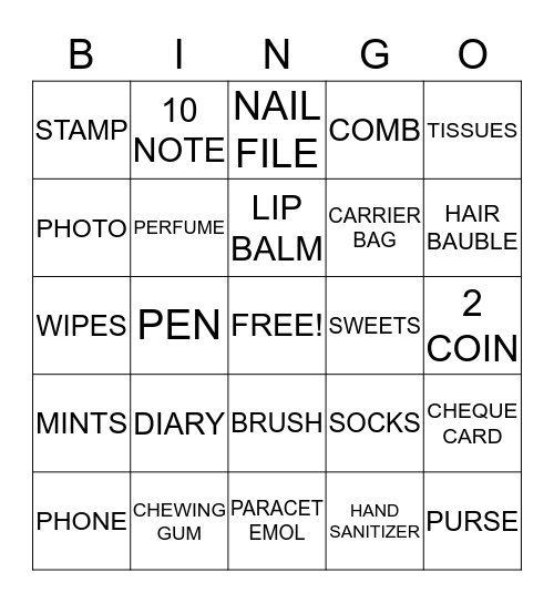 HANDBAG BINGO Card
