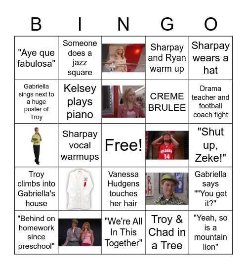 High School Musical Bingo Card