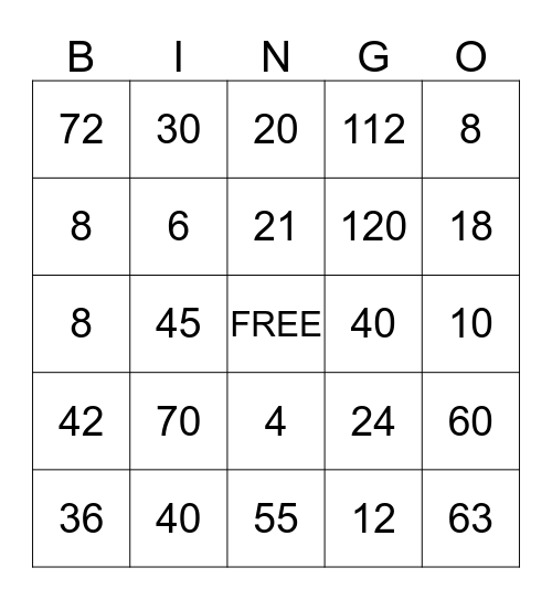 FACTOR FUN BINGO Card