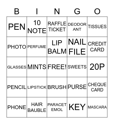 HANDBAG BINGO Card