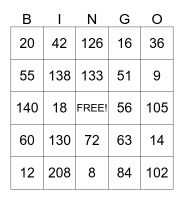 FACTOR FUN BINGO Card