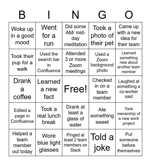 Remote Work BINGO Card