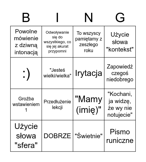 CZ BINGO Card