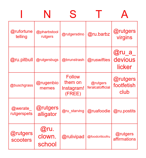 Week 8: Not Affiliated with Rutgers University Bingo Card