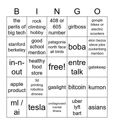 you s3: bay area Bingo Card