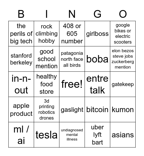 you s3: bay area Bingo Card