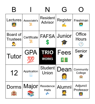 College Term BINGO Card