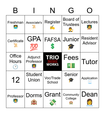 College Term BINGO Card