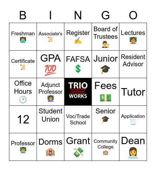 College Term BINGO Card