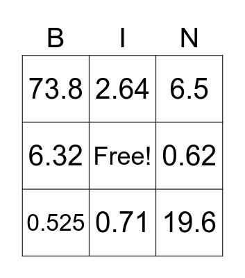 Division BINGO Card