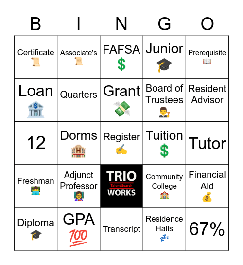 College Term BINGO Card