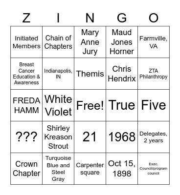 ZETA TRIVIA Bingo Card